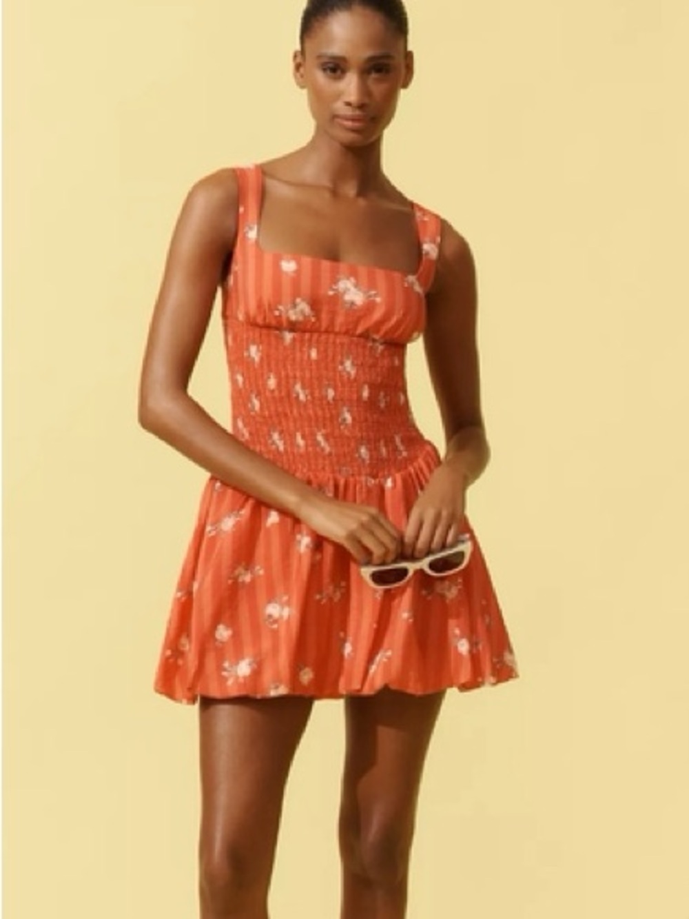 Anthropologie Square-Neck Smocked Mini Dress